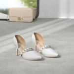Elegant White Stiletto Heels with Pearl Detail