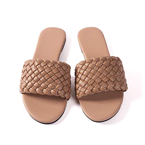 Braided Nude Flat Sandals for Women Size 9