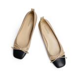 Modatope Ballet Flats for Women Nude Bow Bowknot Ballerina Square Two Tone Closed Cap Toe Comfortable Slip on Flats Shoes Size 7