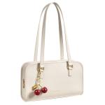 BOSTANTEN Shoulder Bag for Women Vegan Leather Purse with Cherry Charm Medium Handbag with Zipper for Daily Use, Beige