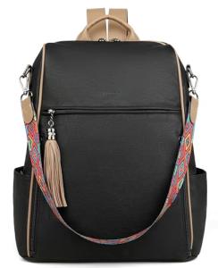 FADEON Leather Laptop Backpack for Women Designer 15.6 inch PU Laptop Bag, Ladies Travel Computer Work Backpack Black