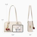 BOSTANTEN Shoulder Bag for Women Vegan Leather Purse with Cherry Charm Medium Handbag with Zipper for Daily Use, Beige