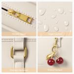 BOSTANTEN Shoulder Bag for Women Vegan Leather Purse with Cherry Charm Medium Handbag with Zipper for Daily Use, Beige