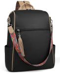 FADEON Leather Laptop Backpack for Women Designer 15.6 inch PU Laptop Bag, Ladies Travel Computer Work Backpack Black