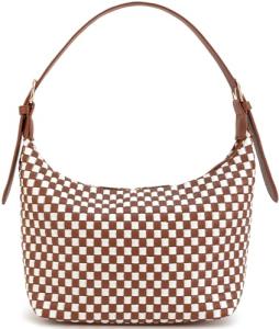 NIUEIMEE ZHOU Woven Shoulder Bag for Women Checkered PU Crossbody Purse Hobo Handbags with 2 Adjustable Straps