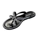 WnioJbobss Womens Flat Sandals Jelly Flip Flops Waterproof Rhinestone Bowtie Thong Sandal Strappy Slides for Daily Beach Pool-black-9-40