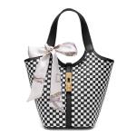 Bevgie Woven Top Handle Handbag Fashion Vegan Leather Bucket Purses Small Tote Bags luxury bag Detachable Satchels crossbody Shoulder bag for Women Black White