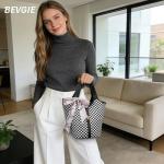 Bevgie Woven Top Handle Handbag Fashion Vegan Leather Bucket Purses Small Tote Bags luxury bag Detachable Satchels crossbody Shoulder bag for Women Black White