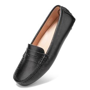BEAUSEEN Black Penny Loafers for Women Size 8.5 Genuine Leather Women's Driving Loafers,8.5 US
