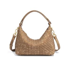 Woven Suede Shoulder Bag - Stylish Hobo Satchel, Slouchy Handbag, Crescent Crossbody Purse & Tote (Khaki)