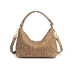 Woven Suede Shoulder Bag - Stylish Hobo Satchel, Slouchy Handbag, Crescent Crossbody Purse & Tote (Khaki)