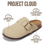 Project Cloud 100% Genuine Leather Clogs for Women Shoes - Memory Foam Insole, Non-Slip & Natural Cork Footbed Arch Support Big Buckle Womens Clogs and Mules Footwear (Manchester, NUDEACT,7.5)