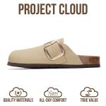 Project Cloud 100% Genuine Leather Clogs for Women Shoes - Memory Foam Insole, Non-Slip & Natural Cork Footbed Arch Support Big Buckle Womens Clogs and Mules Footwear (Manchester, NUDEACT,7.5)