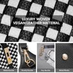 Bevgie Woven Top Handle Handbag Fashion Vegan Leather Bucket Purses Small Tote Bags luxury bag Detachable Satchels crossbody Shoulder bag for Women Black White