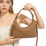 Woven Suede Shoulder Bag - Stylish Hobo Satchel, Slouchy Handbag, Crescent Crossbody Purse & Tote (Khaki)