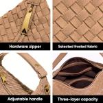 Woven Suede Shoulder Bag - Stylish Hobo Satchel, Slouchy Handbag, Crescent Crossbody Purse & Tote (Khaki)