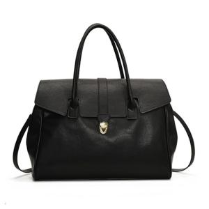 Women's Lightweight Black Leather Tote Handbag