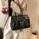 Women's Lightweight Black Leather Tote Handbag