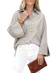 Chic Khaki Striped Oversized Button-Down Shirt