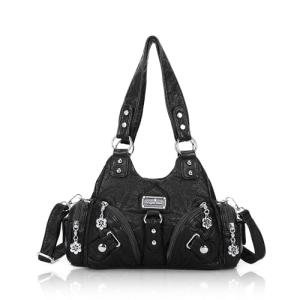 Angel Kiss Black Leather Small Hobo Shoulder Bag