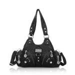 Angel Kiss Black Leather Small Hobo Shoulder Bag