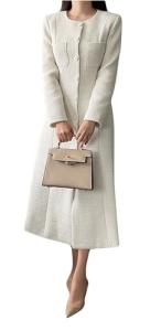 Elegant White Tweed Blazer Dress for Women