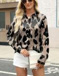 Leopard Satin Blouse with Silk Button Details