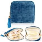 Teal Blue Velvet Travel Jewelry Organizer Pouch