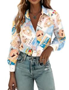 Chic Puff Sleeve Blouse with Cute Pattern