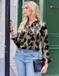 Leopard Satin Blouse with Silk Button Details