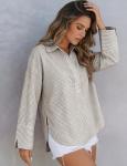 Chic Khaki Striped Oversized Button-Down Shirt