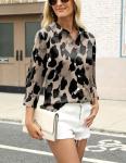 Leopard Satin Blouse with Silk Button Details