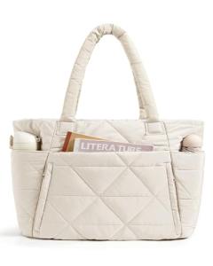 BAGSMART Beige Puffy Tote Bag for Women