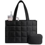 LOVEVOOK Black Quilted Tote Bag for Women