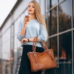 HESHE Leather Tote and Crossbody Handbag for Women