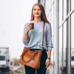 HESHE Leather Tote and Crossbody Handbag for Women