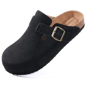 VIVASUN Suede Clogs with Cork Footbed, Black