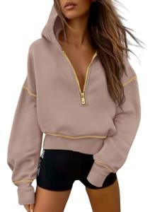 PRETTYGARDEN Women's Fall Half Zip Cropped Hoodie