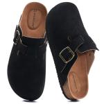 VIVASUN Suede Clogs with Cork Footbed, Black