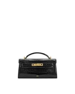 JW PEI Noor Black Croc Top Handle Bag