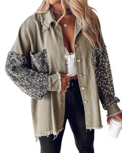 Chic Oversized Sequin Denim Jacket for Women