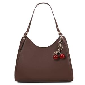 Duyijiff Brown Leather Slouchy Tote Bag