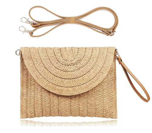 Light Brown Woven Straw Clutch Bag for Summer