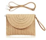 Light Brown Woven Straw Clutch Bag for Summer