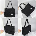 Valleycomfy Black Corduroy Tote Bag for Women