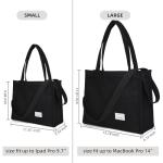 Valleycomfy Black Corduroy Tote Bag for Women