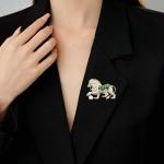 14K Gold Lion Brooch with Moissanite and Pearl