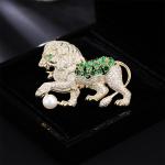 14K Gold Lion Brooch with Moissanite and Pearl