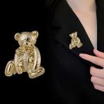 Gold Bear Brooch Pins with Bowknot for Women