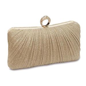 Rhinestone Pleated Evening Clutch in Gold
